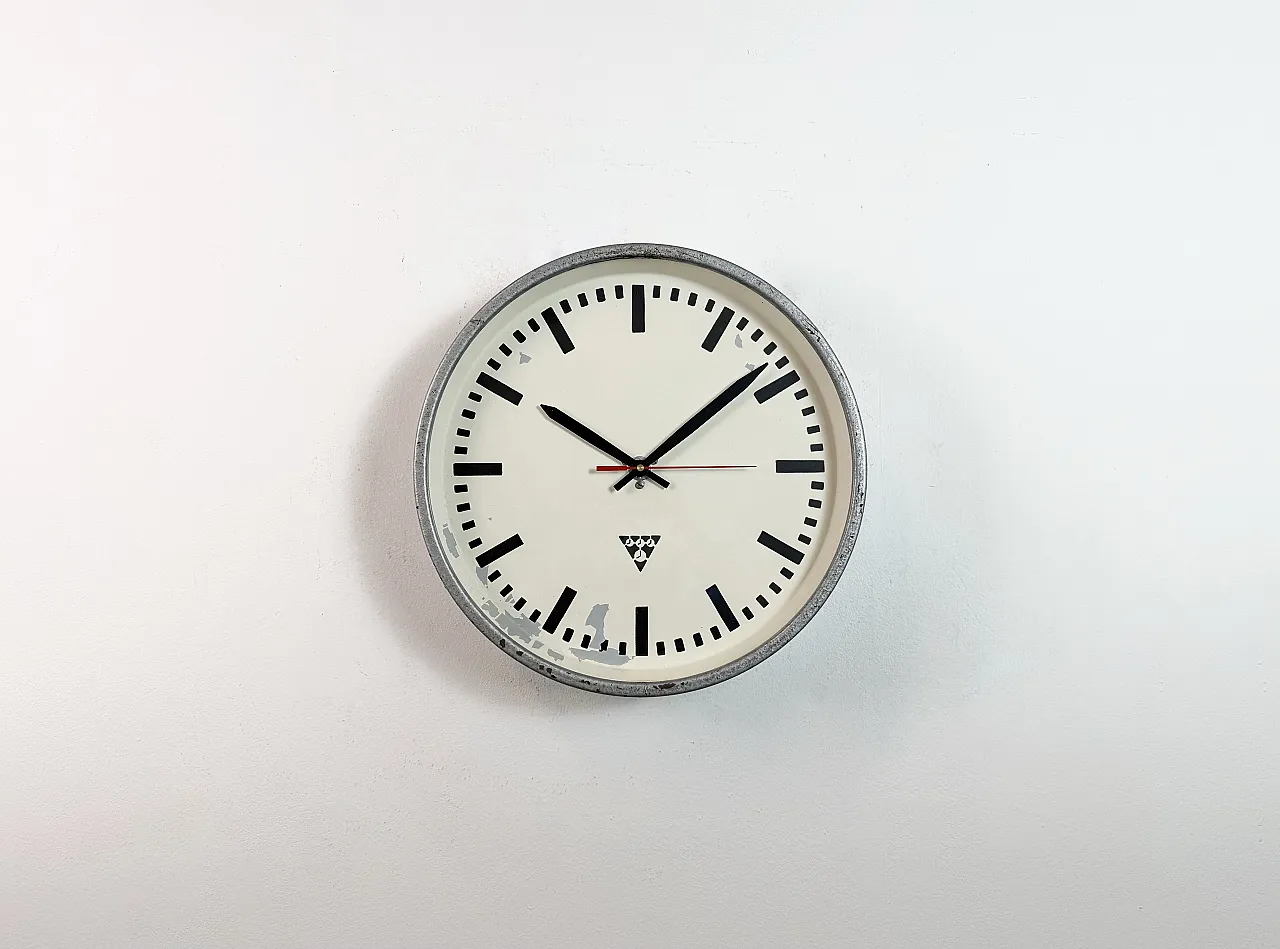 Industrial Grey Factory Wall Clock from Pragotron, 1960s 2