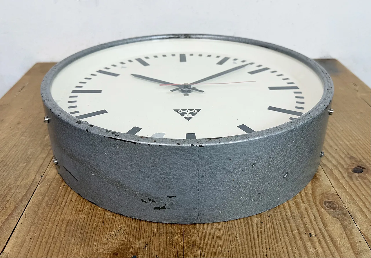 Industrial Grey Factory Wall Clock from Pragotron, 1960s 8