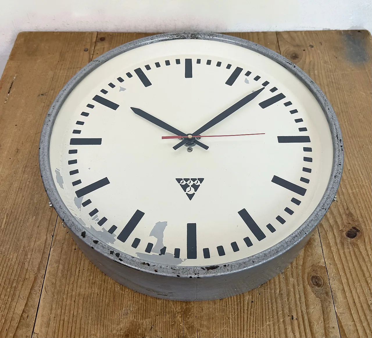 Industrial Grey Factory Wall Clock from Pragotron, 1960s 10