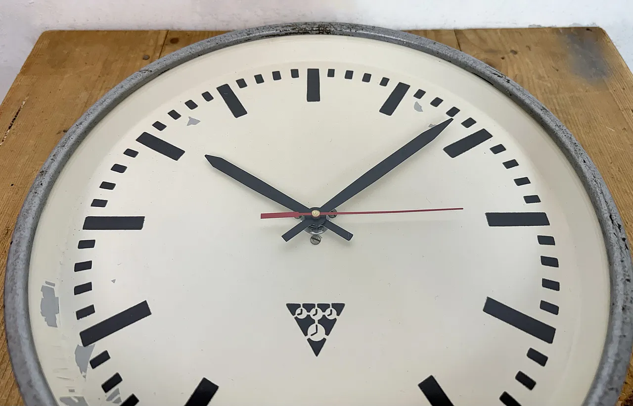 Industrial Grey Factory Wall Clock from Pragotron, 1960s 11