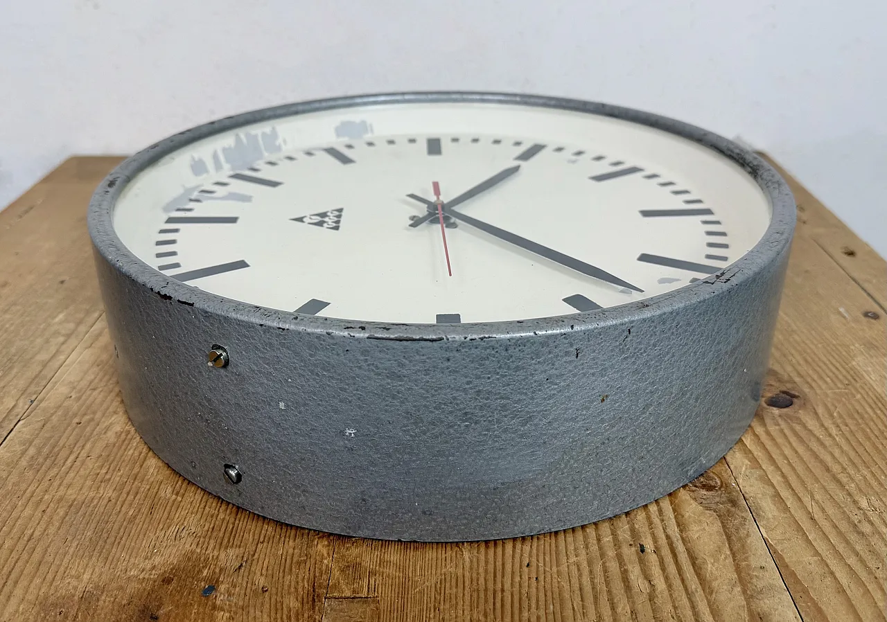Industrial Grey Factory Wall Clock from Pragotron, 1960s 12