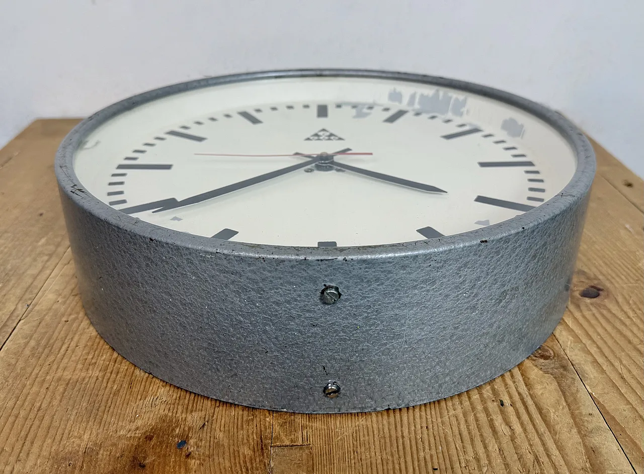 Industrial Grey Factory Wall Clock from Pragotron, 1960s 14