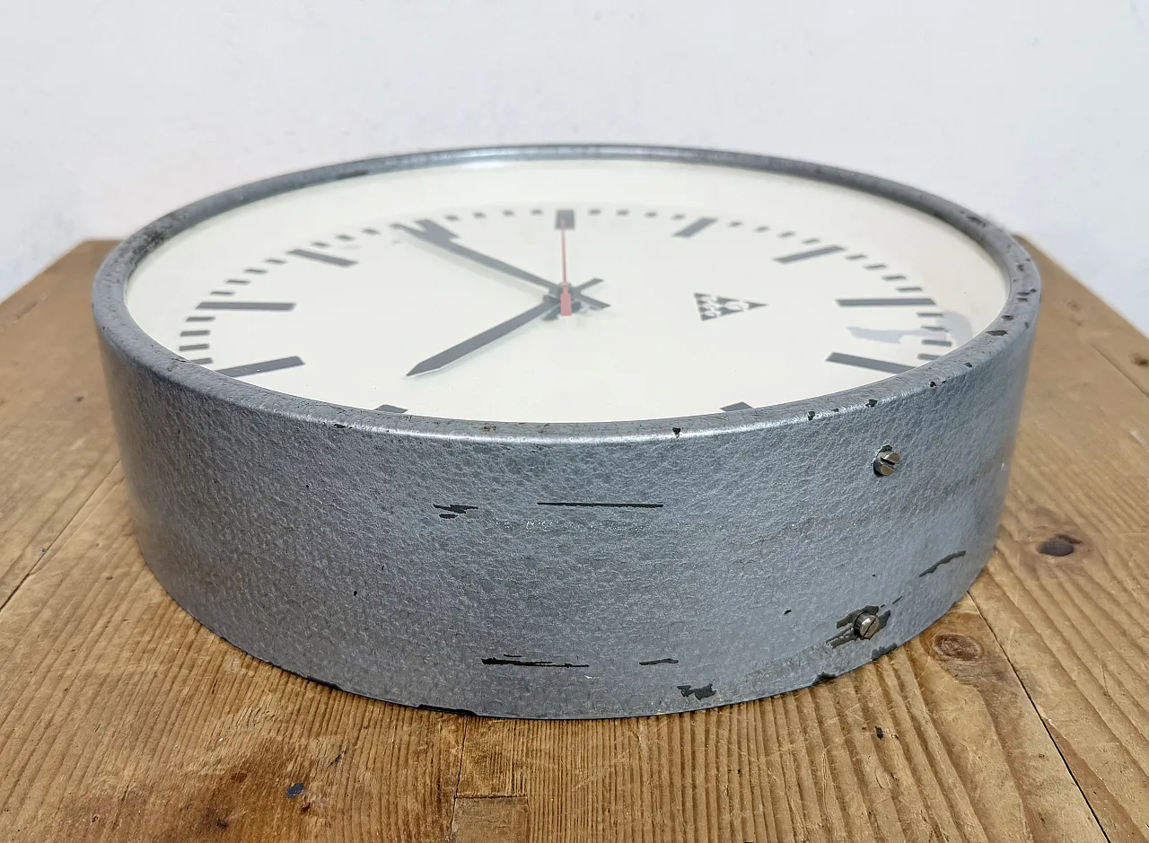 Industrial Grey Factory Wall Clock from Pragotron, 1960s 15