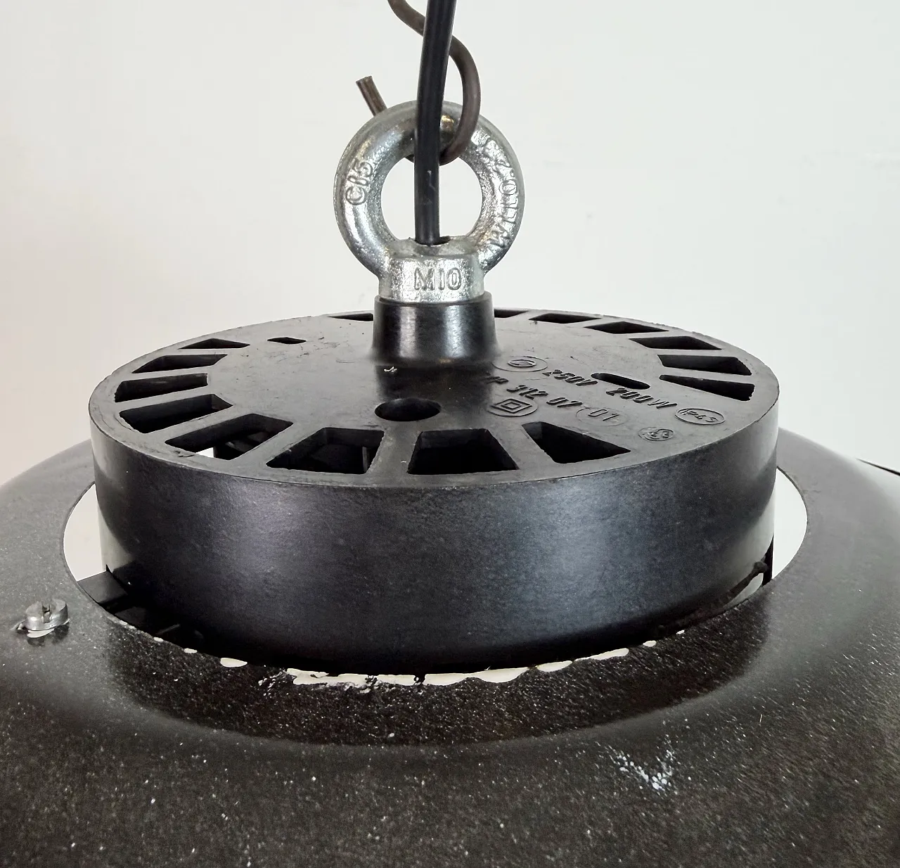 Industrial Grey Enamel Pendant Lamp with Milk Glass, 1960s 6