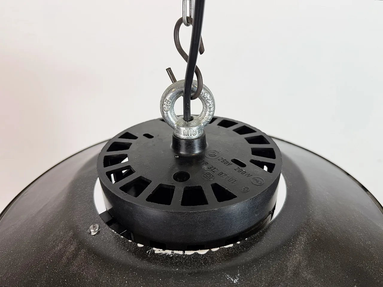 Industrial Grey Enamel Pendant Lamp with Milk Glass, 1960s 8