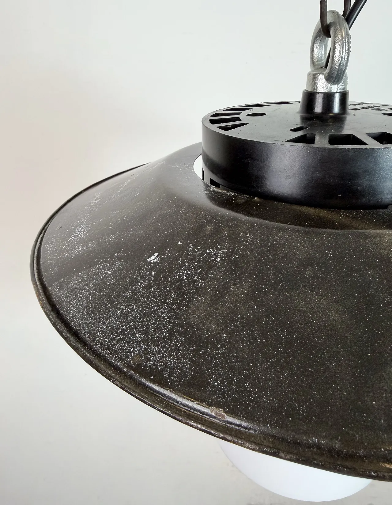 Industrial Grey Enamel Pendant Lamp with Milk Glass, 1960s 9