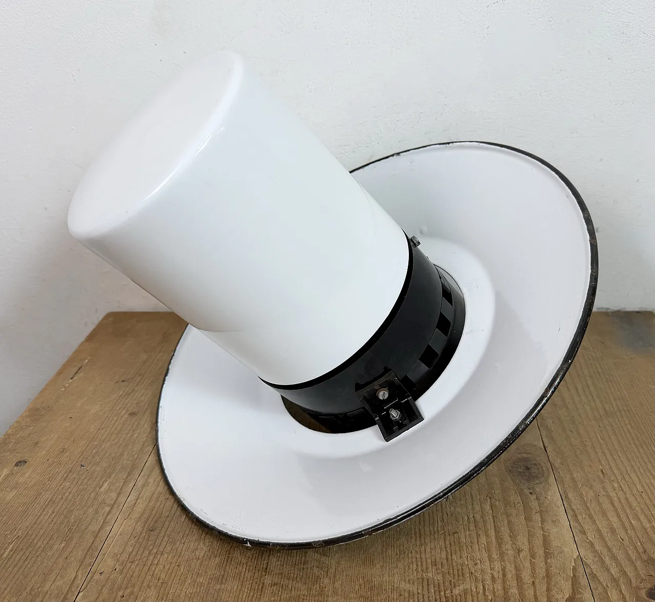 Industrial Grey Enamel Pendant Lamp with Milk Glass, 1960s 13