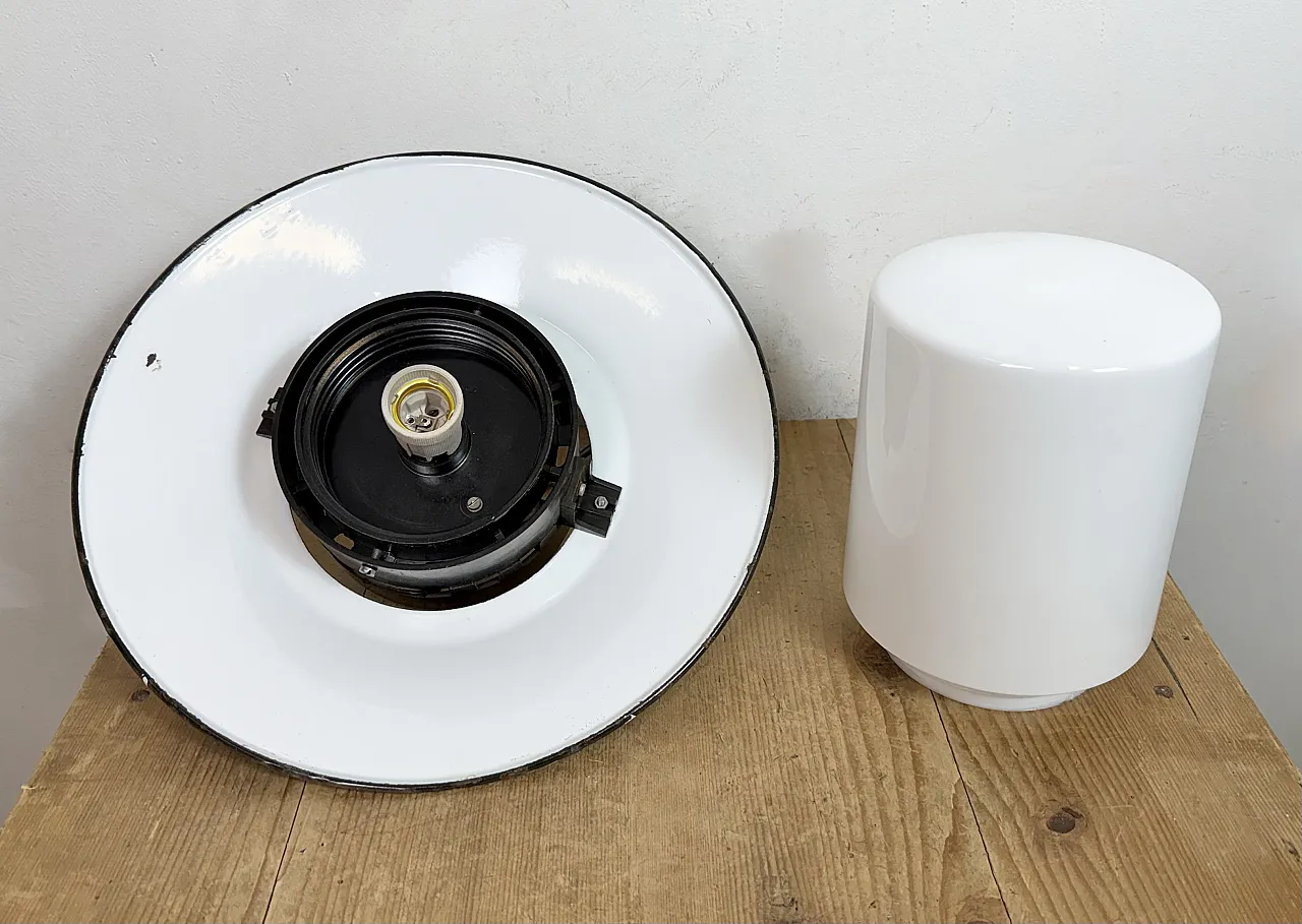 Industrial Grey Enamel Pendant Lamp with Milk Glass, 1960s 16