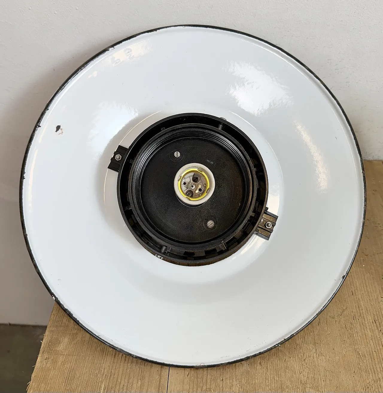 Industrial Grey Enamel Pendant Lamp with Milk Glass, 1960s 18