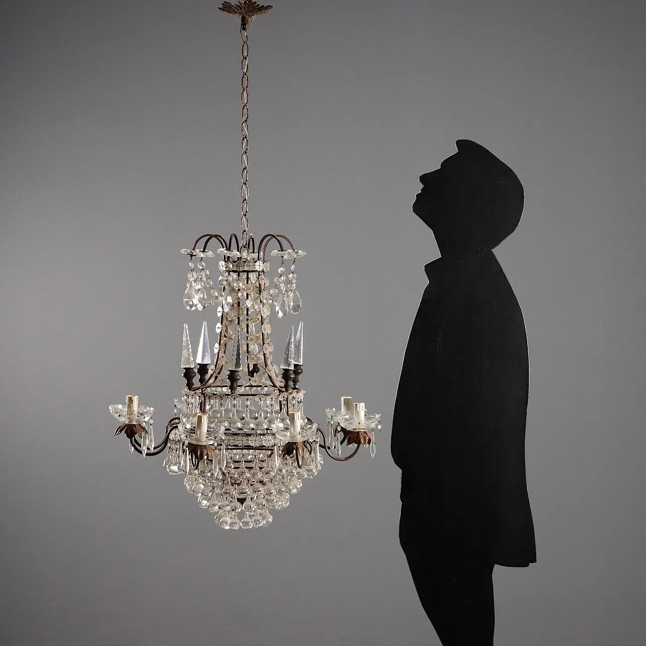 Pair of burnished metal & sheet metal chandeliers, early 20th century 2