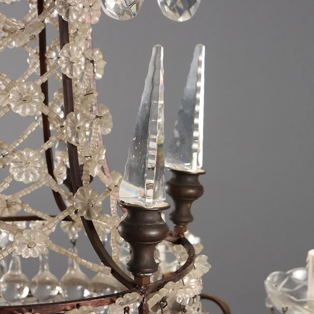 Pair of burnished metal & sheet metal chandeliers, early 20th century 6