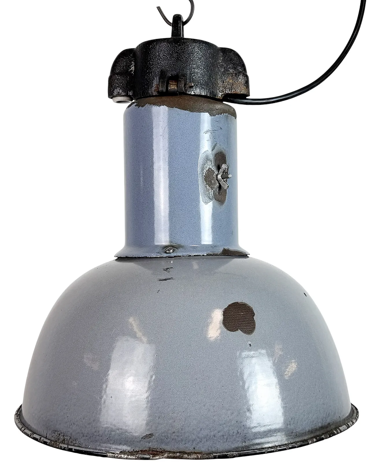Industrial Grey Enamel Bauhaus Pendant Lamp, 1930s 1