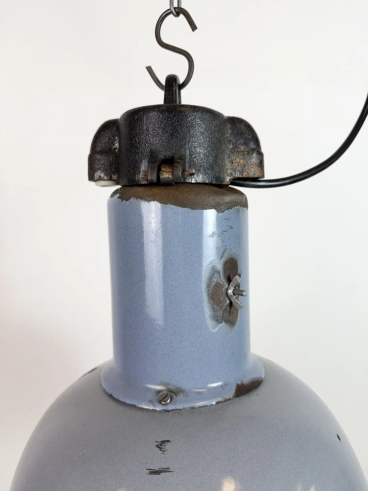 Industrial Grey Enamel Bauhaus Pendant Lamp, 1930s 3