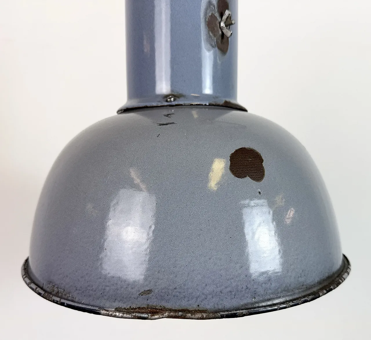 Industrial Grey Enamel Bauhaus Pendant Lamp, 1930s 4