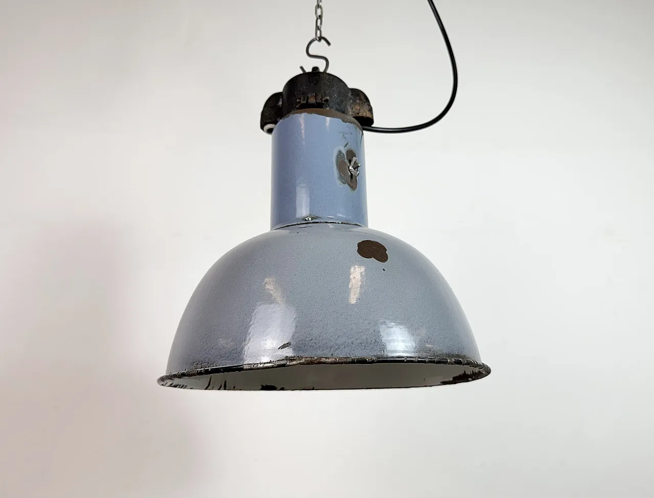 Industrial Grey Enamel Bauhaus Pendant Lamp, 1930s 7