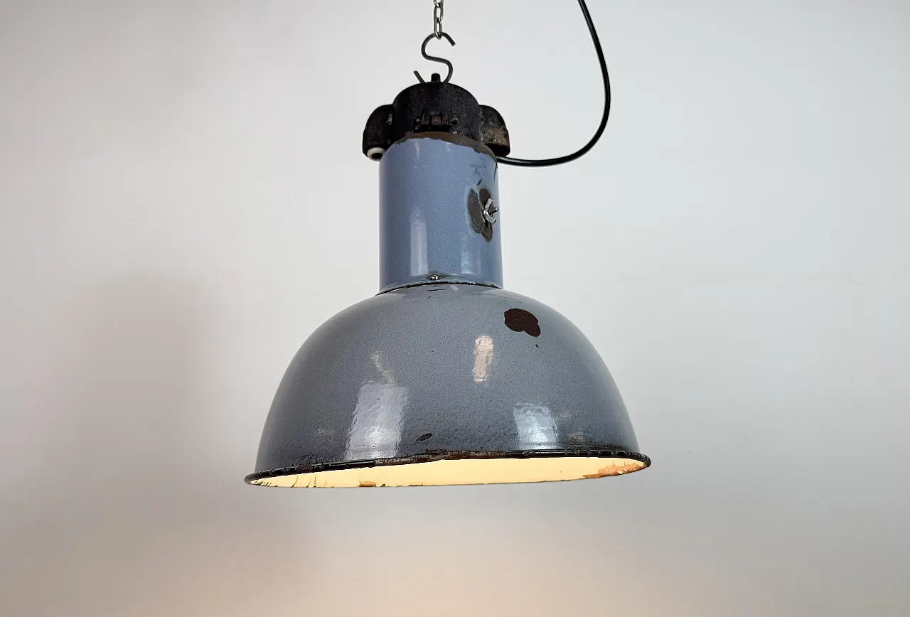 Industrial Grey Enamel Bauhaus Pendant Lamp, 1930s 9