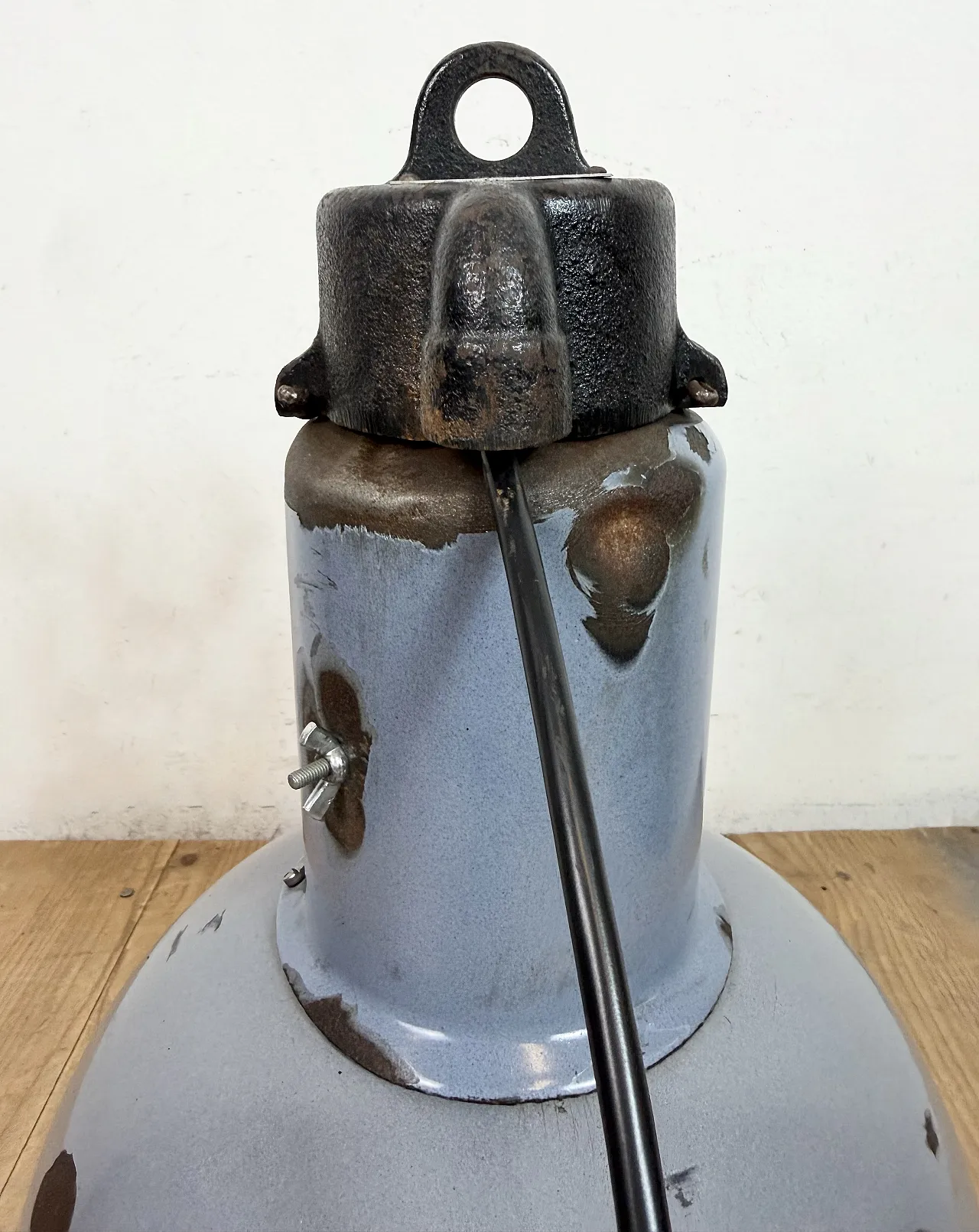 Industrial Grey Enamel Bauhaus Pendant Lamp, 1930s 15