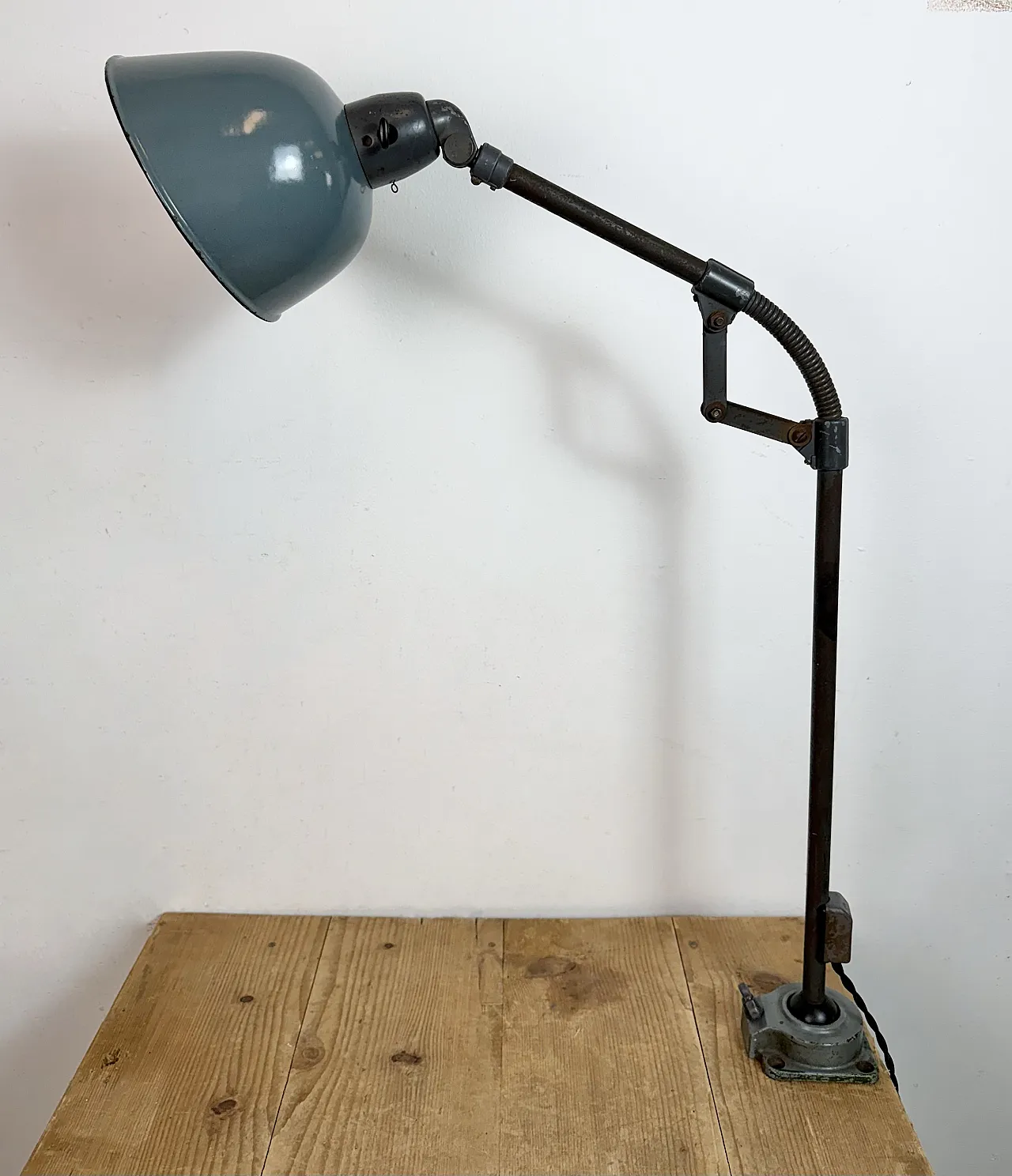 Industrial Grey Enamel Workshop Table Lamp from Siemens, 1950s 8