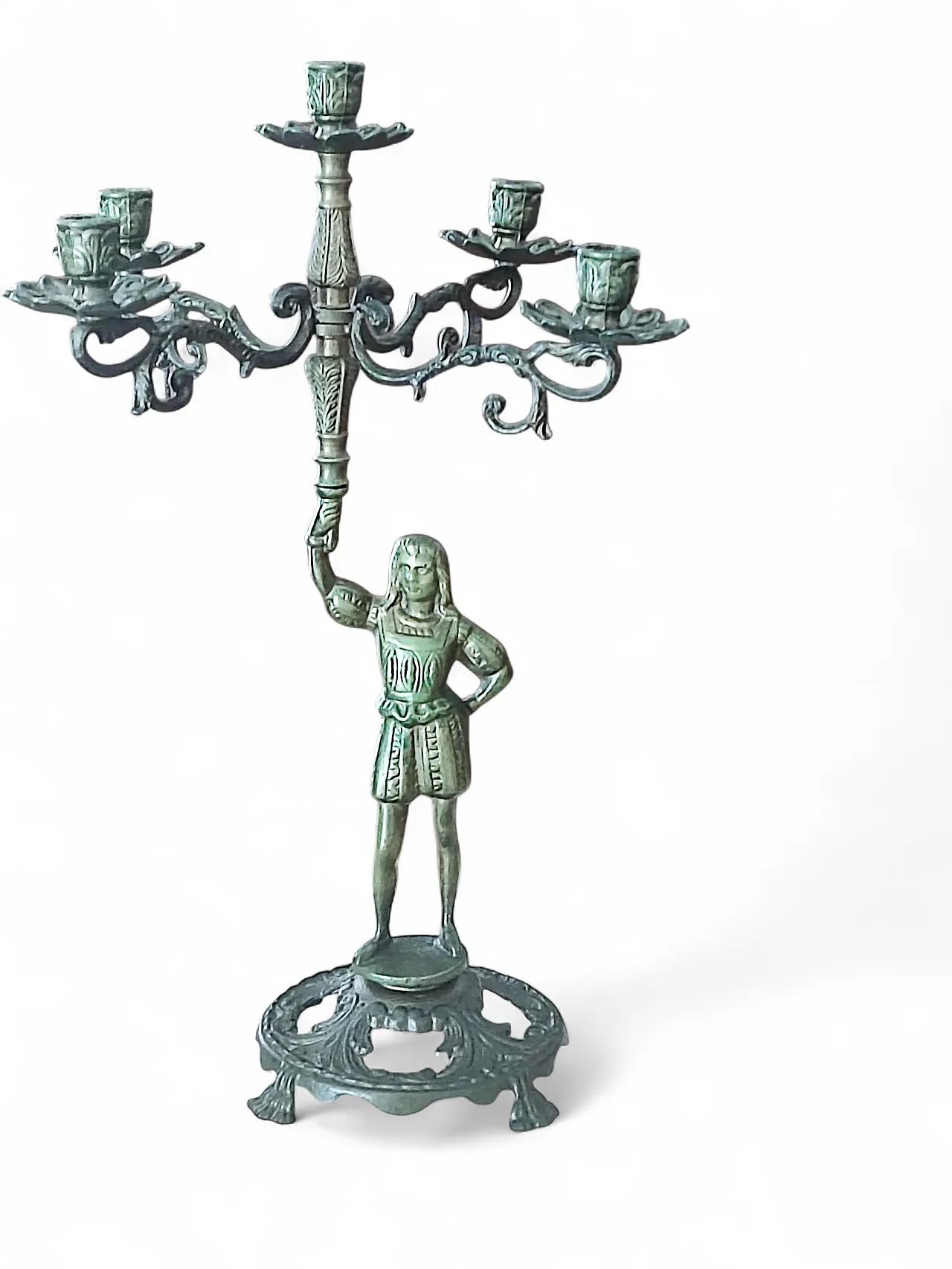 Five-light figurative candelabra in patinated bronze, 19th century 5