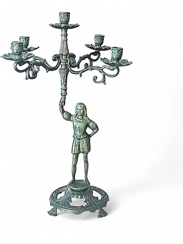 Five-light figurative candelabra in patinated bronze, 19th century