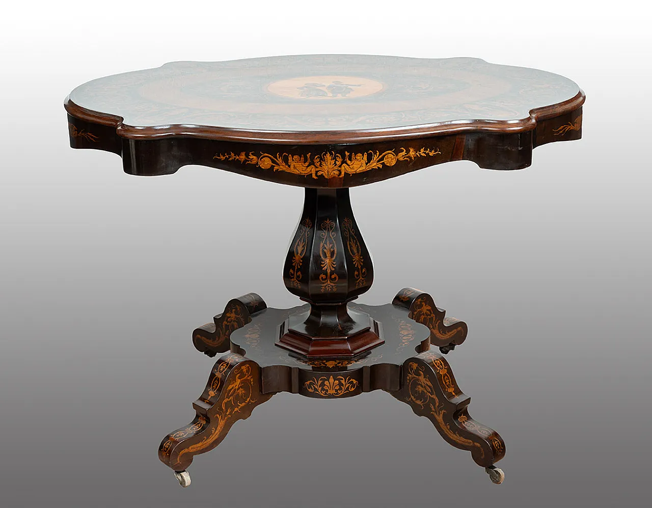 Freestanding coffee table in fine exotic woods, 19th century 1