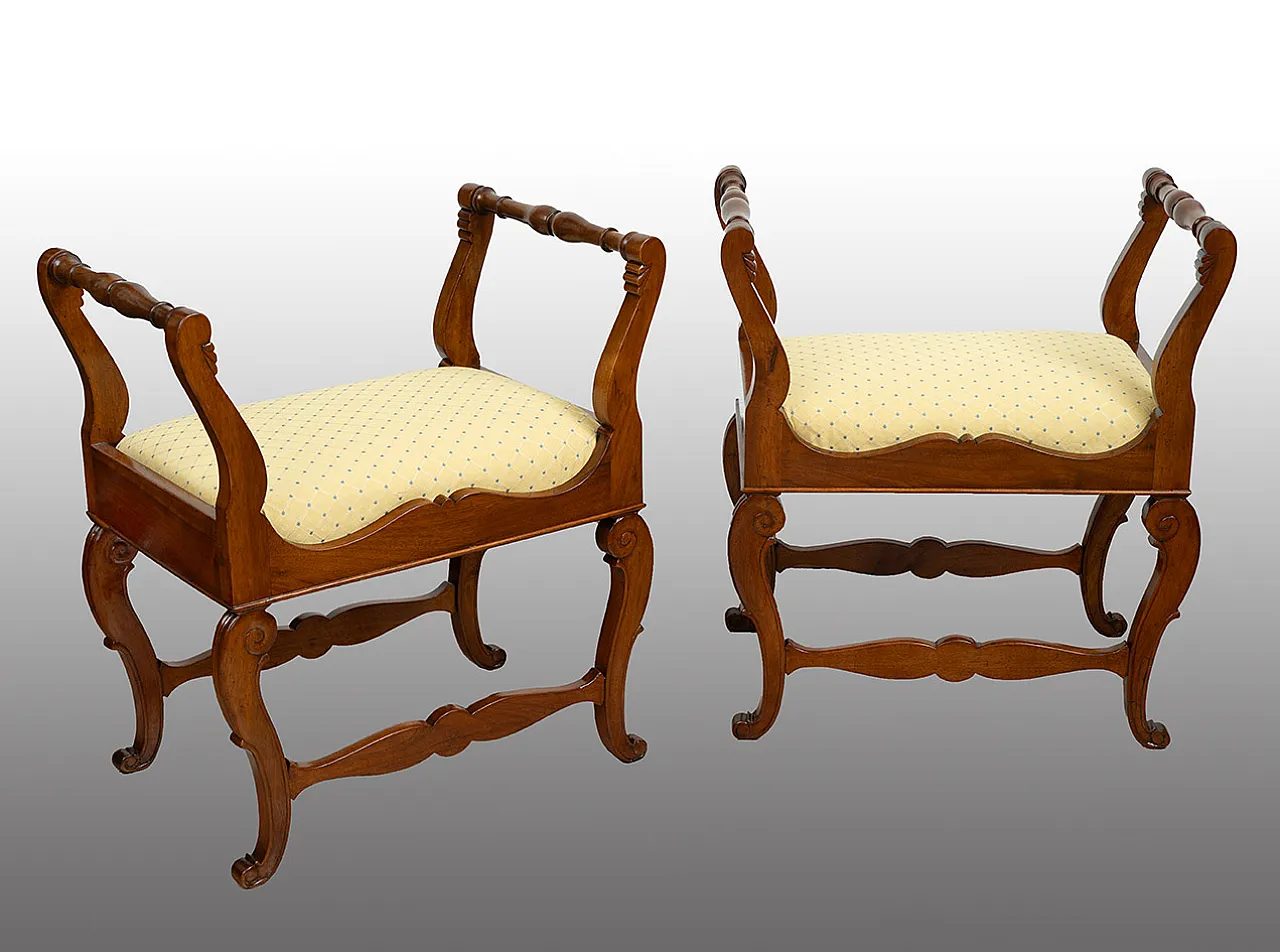 Pair of stools in solid walnut, 19th century 1