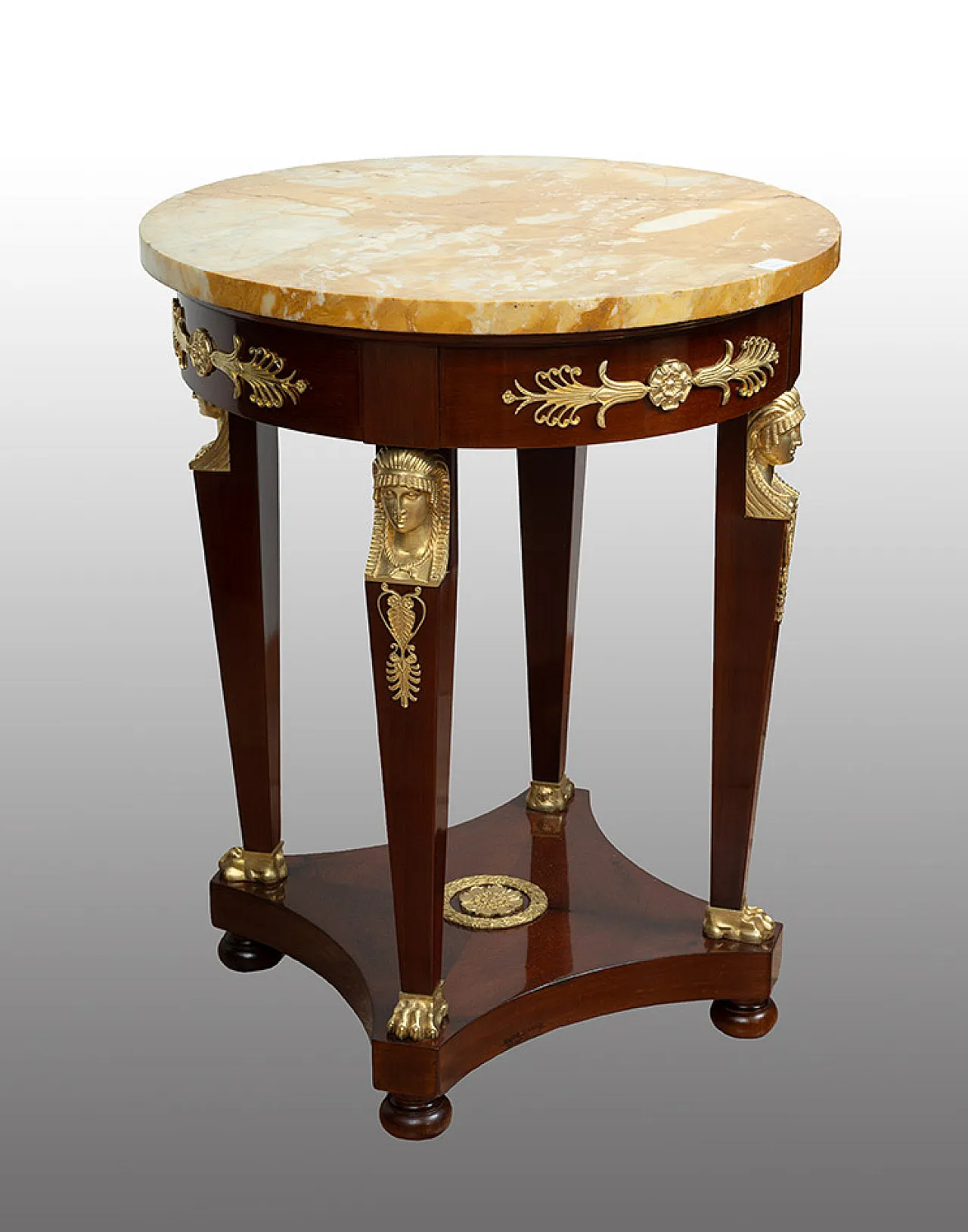 Coffee table in mahogany feather with marble top, 19th century 1