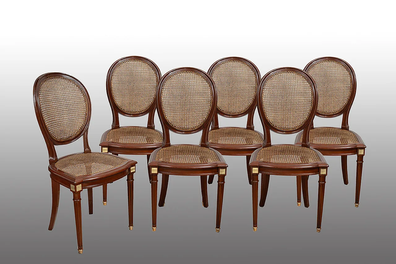 6 Napoleon III chairs in solid mahogany and Vienna straw, 19th century 1