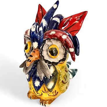 Colorful Hand-Painted and Lacquered Ceramic Owl, Vietri, 30s