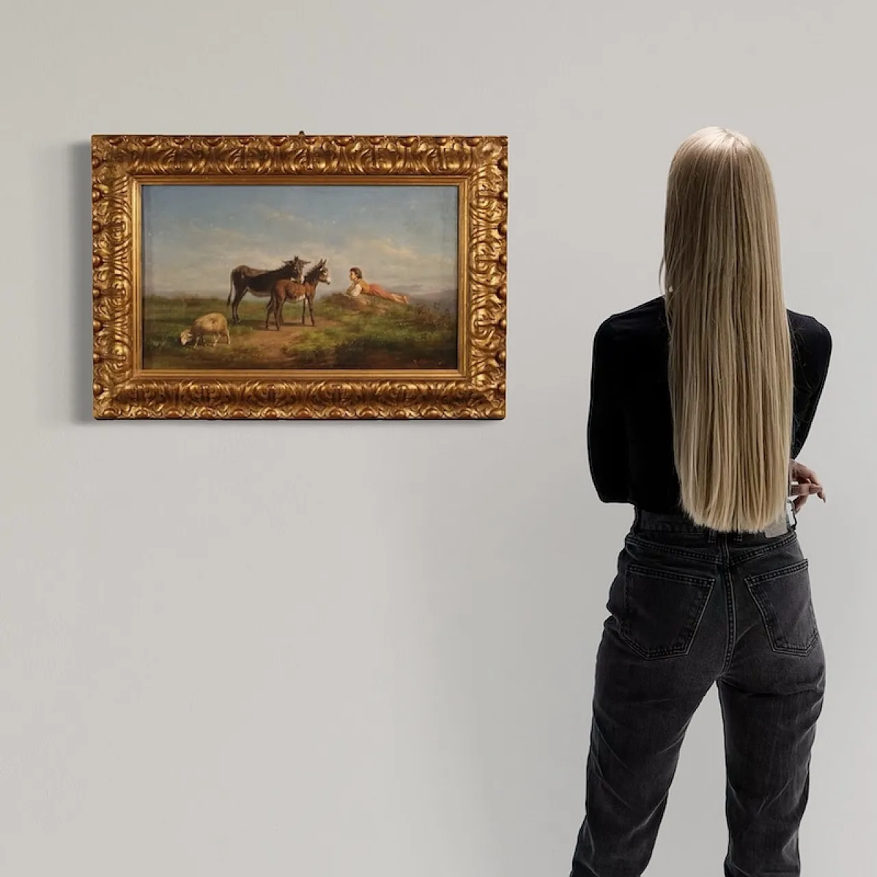 Signed Italian bucolic landscape painting, 19th century 2