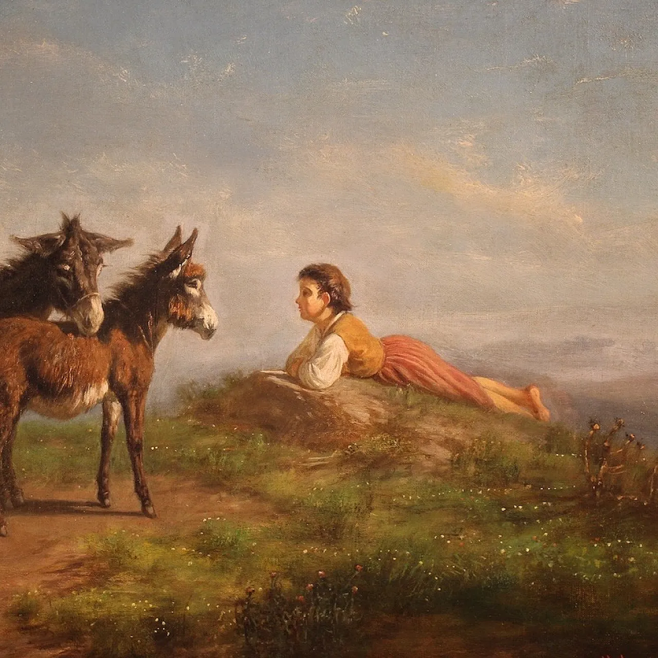 Signed Italian bucolic landscape painting, 19th century 5