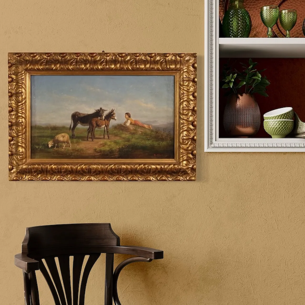 Signed Italian bucolic landscape painting, 19th century 9