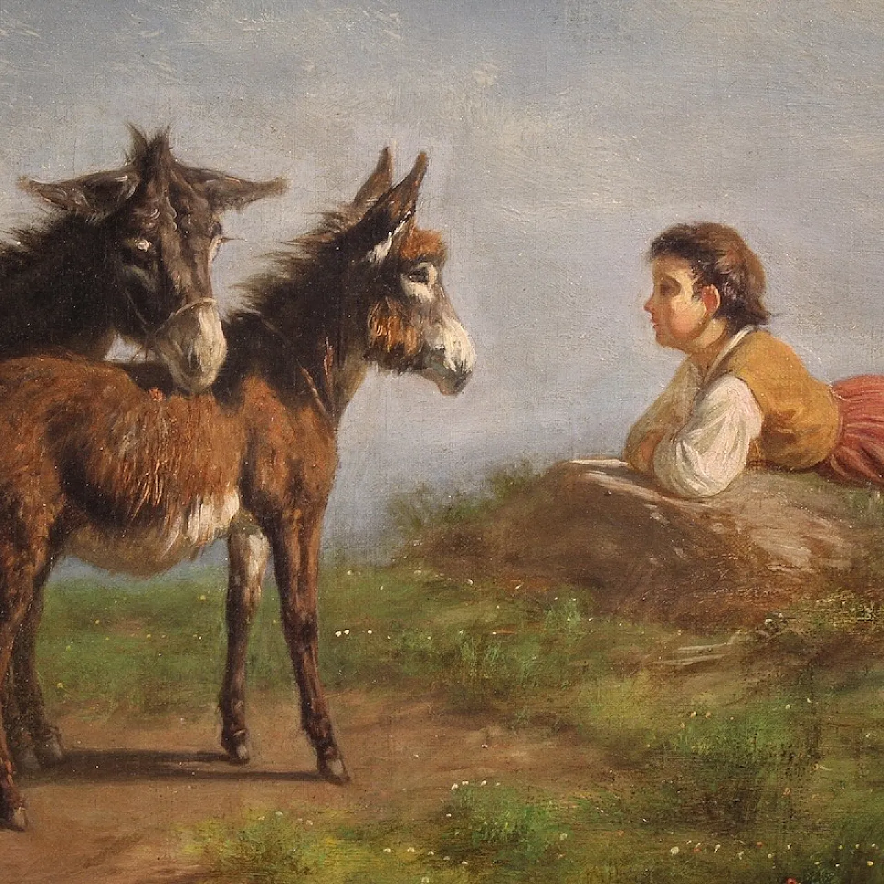 Signed Italian bucolic landscape painting, 19th century 10