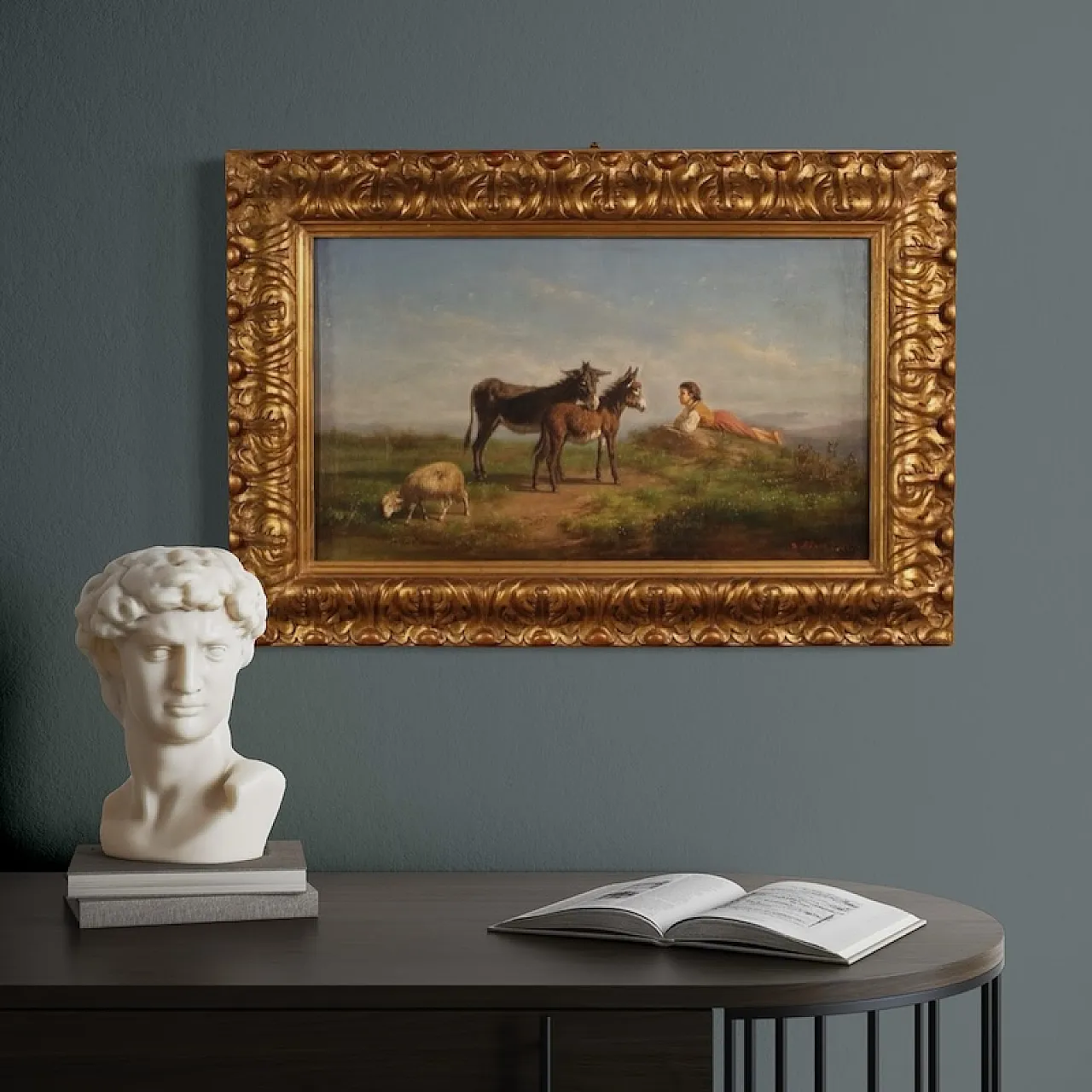 Signed Italian bucolic landscape painting, 19th century 11