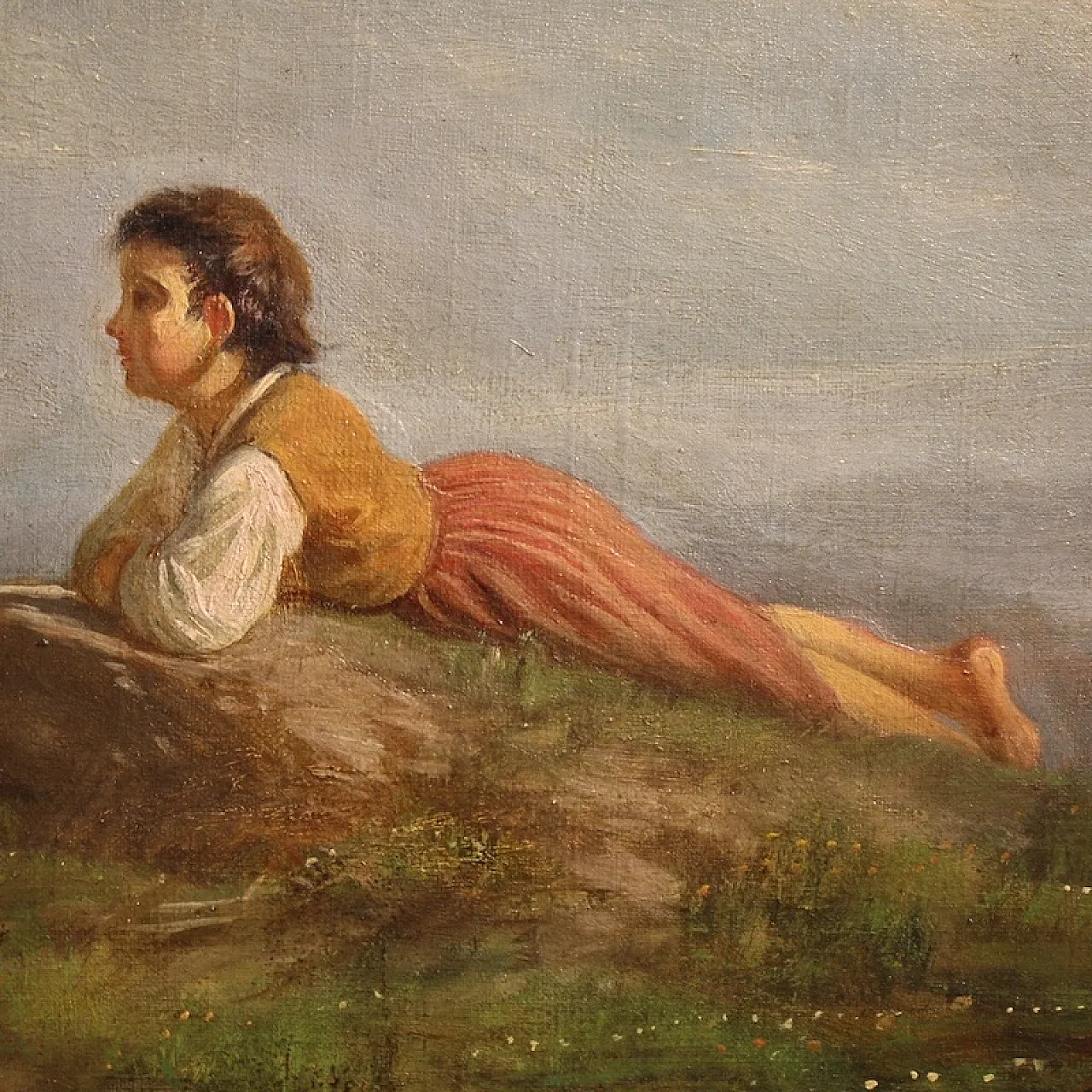 Signed Italian bucolic landscape painting, 19th century 12