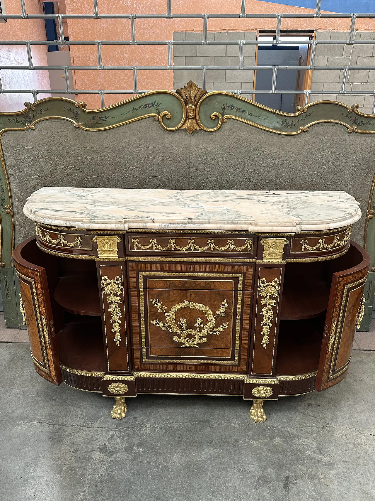 Commode de Château in walnut root, zebrano and marble, Paris, early 1900s 15