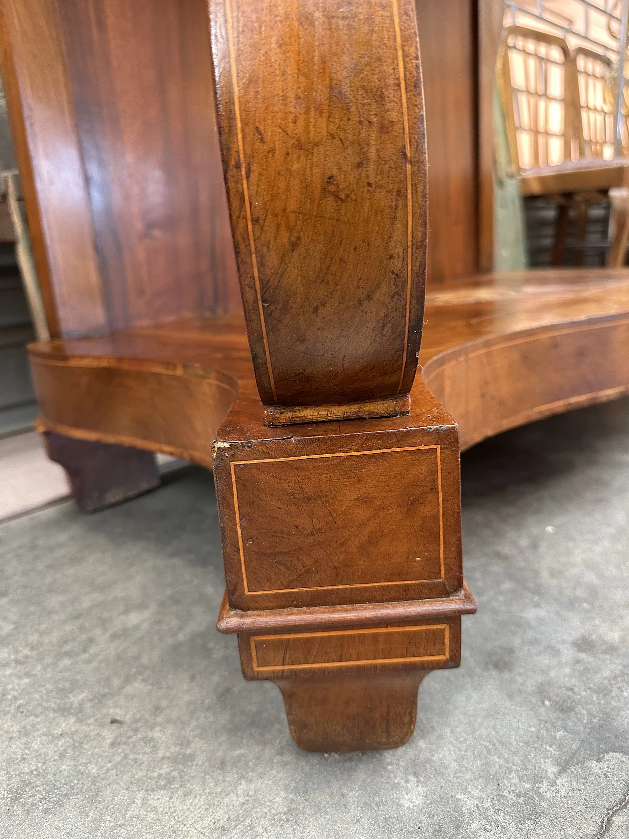 Carlo X console walnut, maple bronze inlays, Piedmont, early 19th c. 13