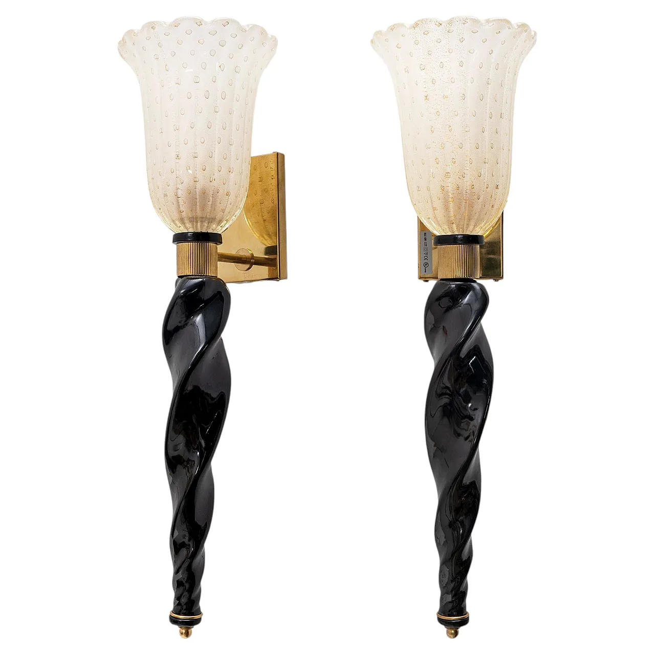 Pair of Murano glass wall sconces and brass, 20th century 1