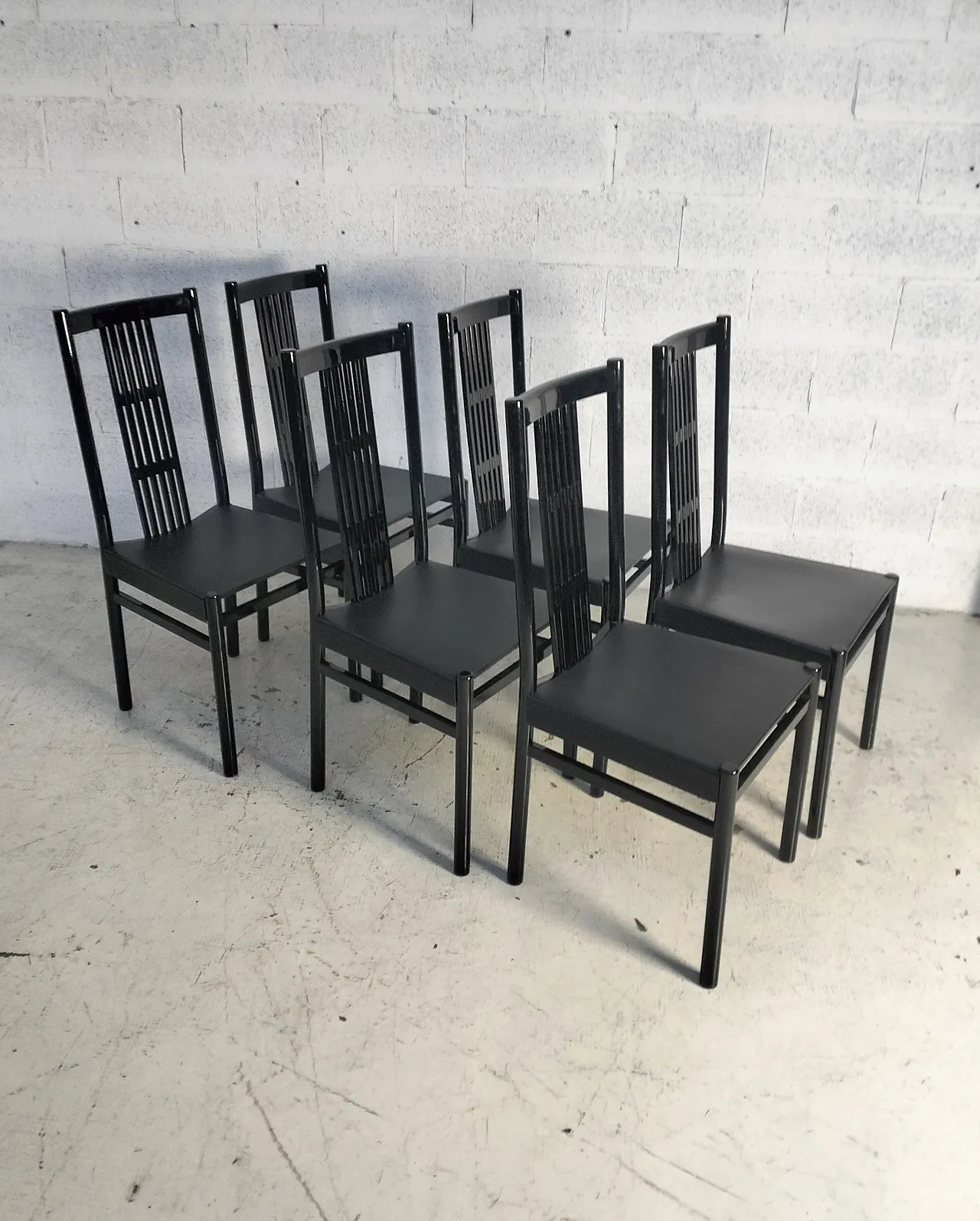 Set of 6 lacquered dining chairs, Italy 80s 9