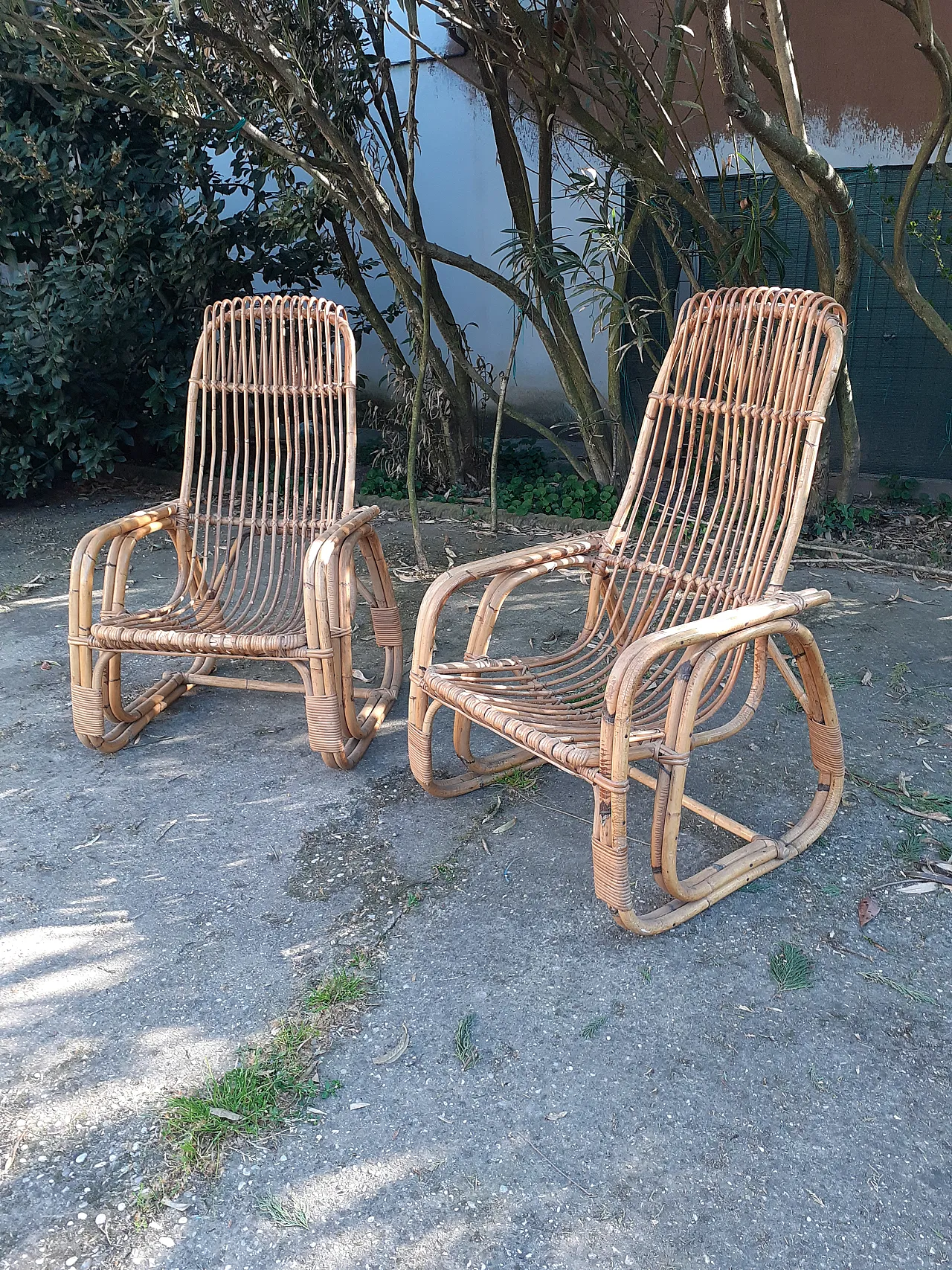 Pair of bamboo armchairs, 60s 1
