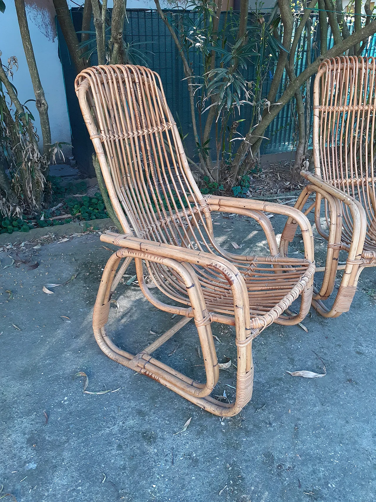 Pair of bamboo armchairs, 60s 2