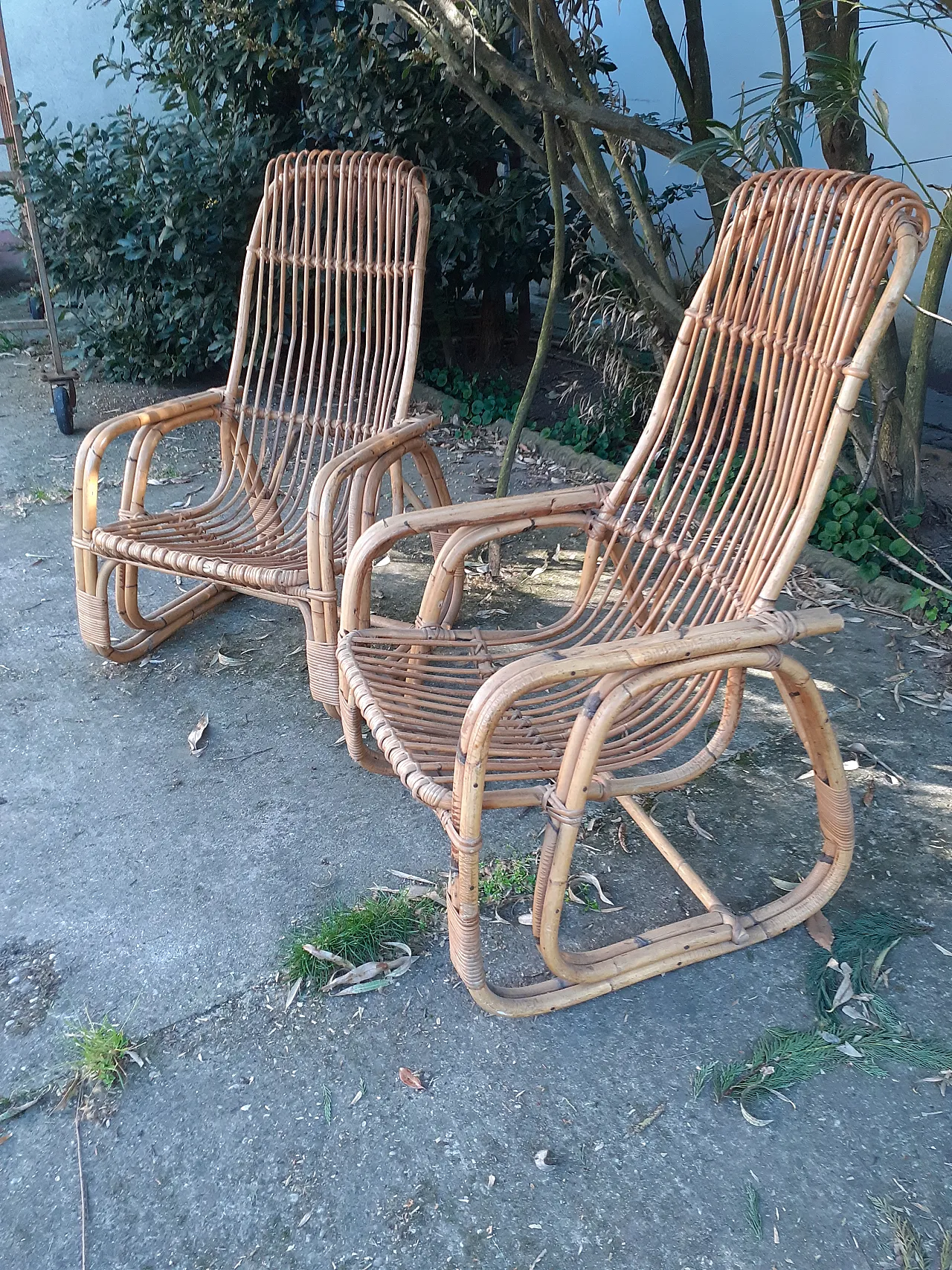 Pair of bamboo armchairs, 60s 8
