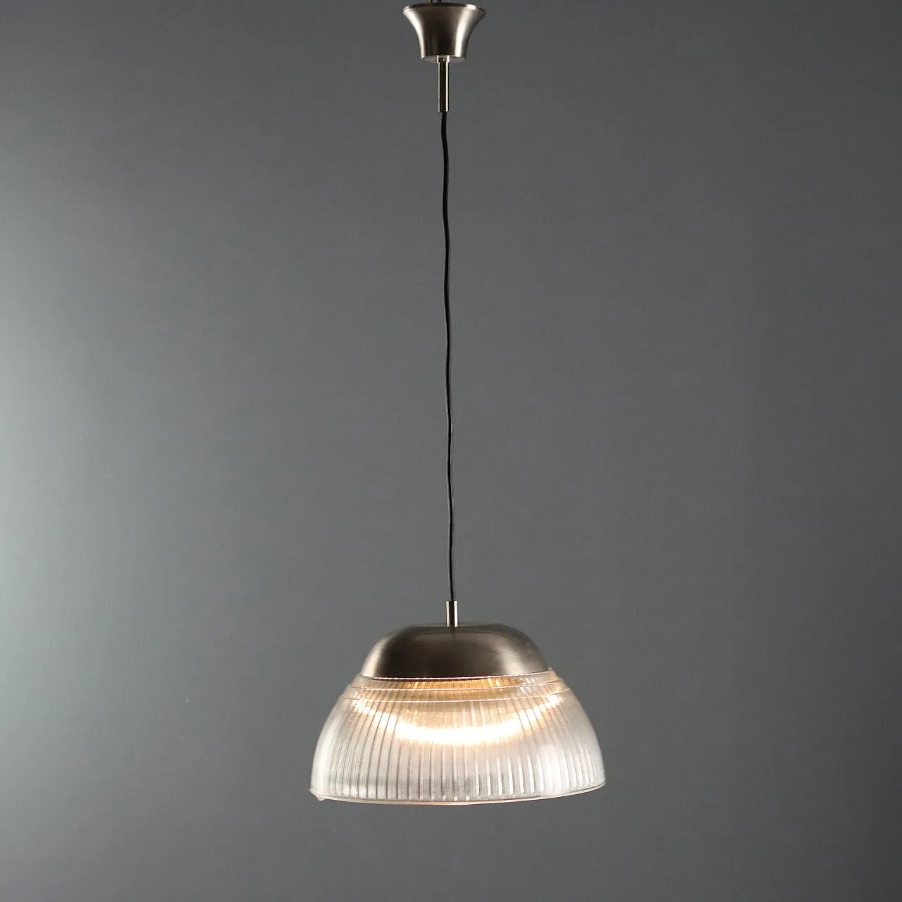Lampadario in vetro e metallo cromato, anni '70 1