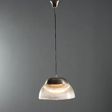Lampadario in vetro e metallo cromato, anni '70