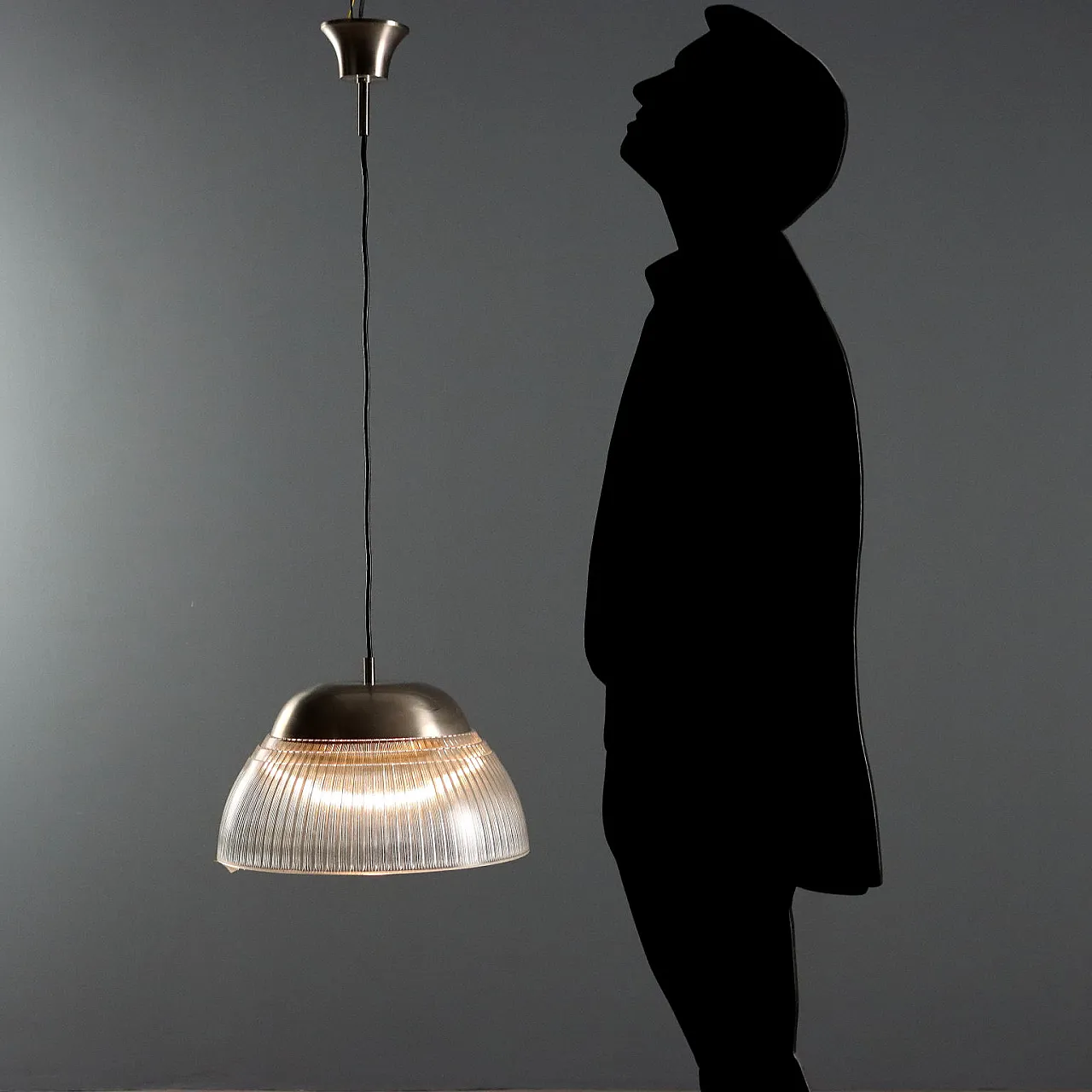 Lampadario in vetro e metallo cromato, anni '70 2