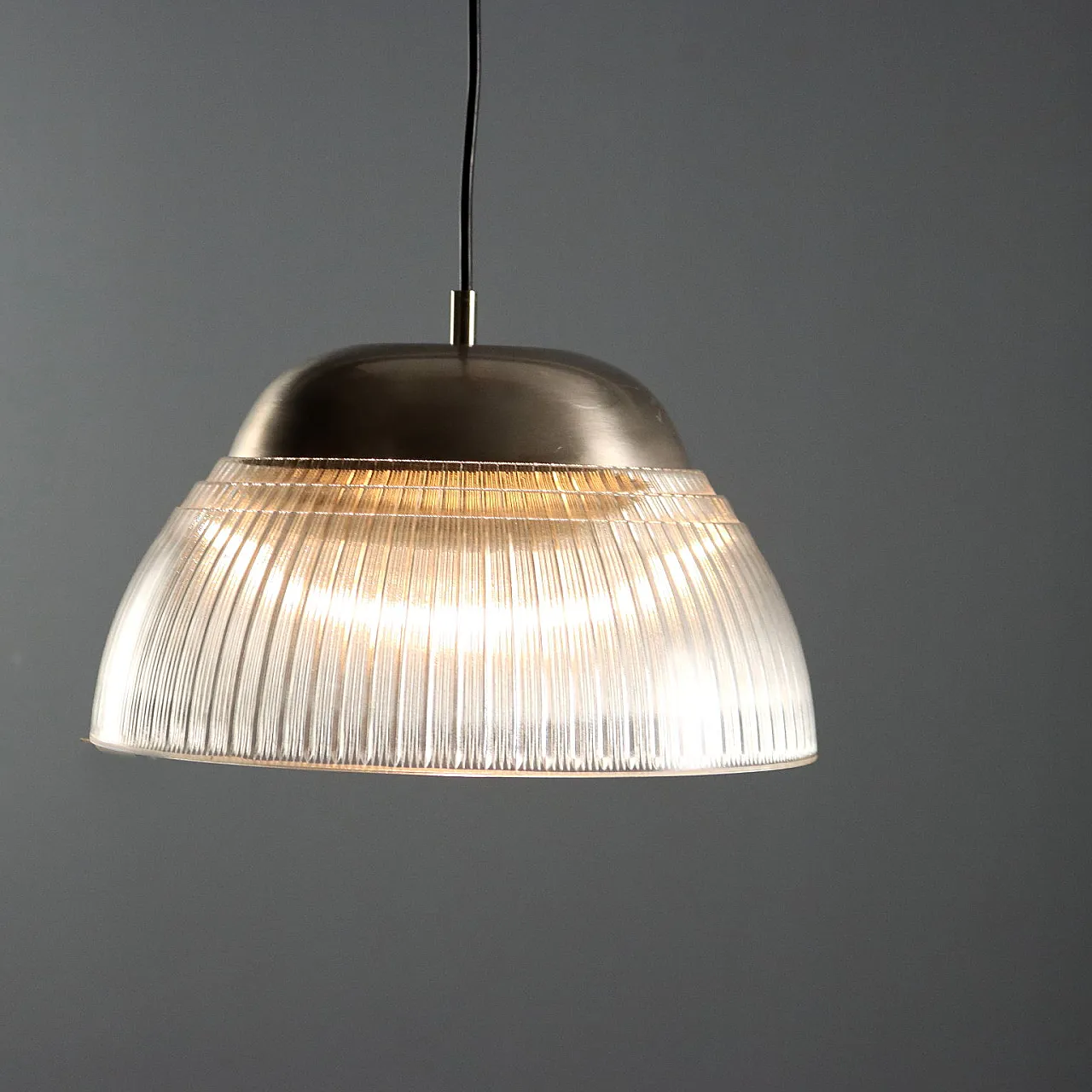 Lampadario in vetro e metallo cromato, anni '70 3