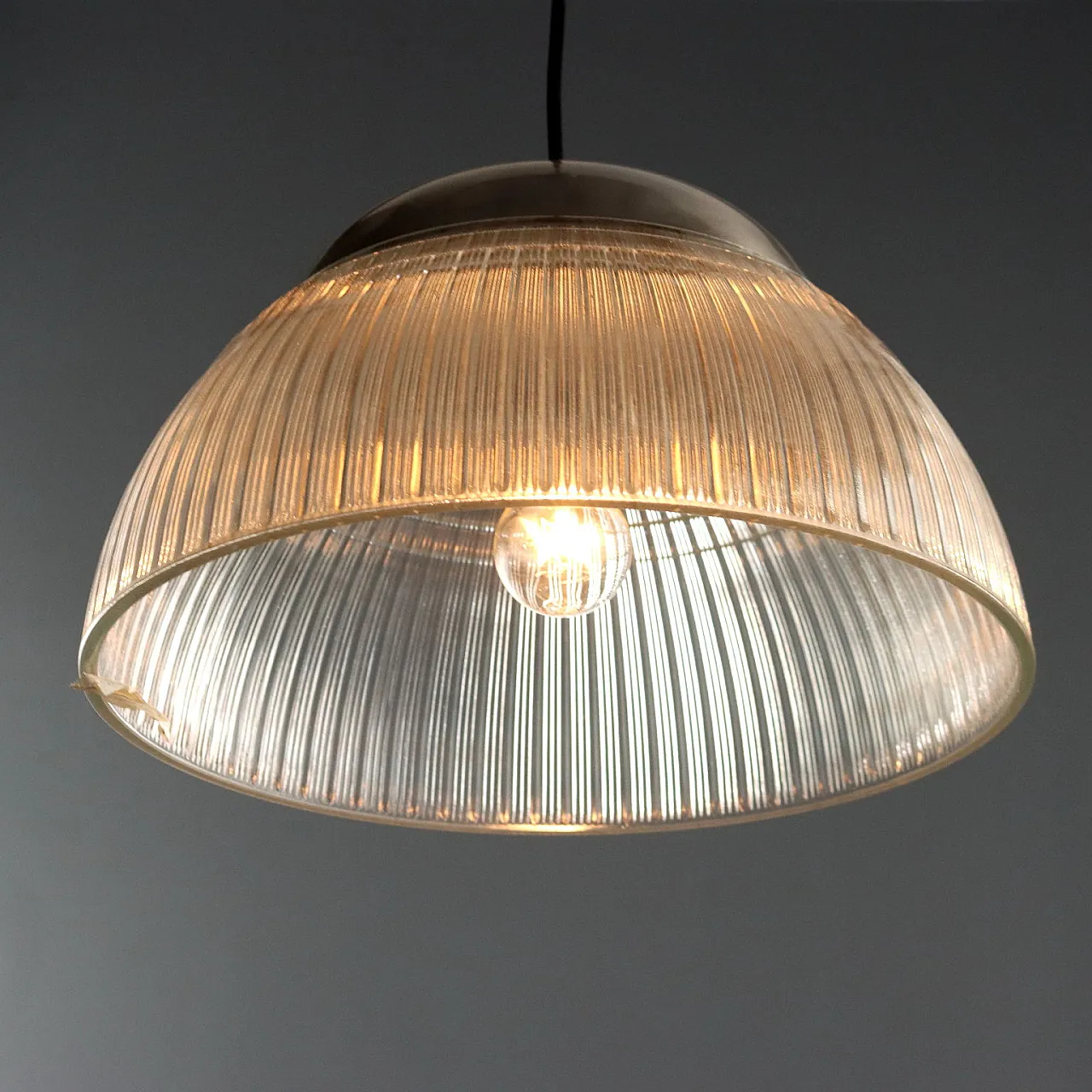 Lampadario in vetro e metallo cromato, anni '70 4