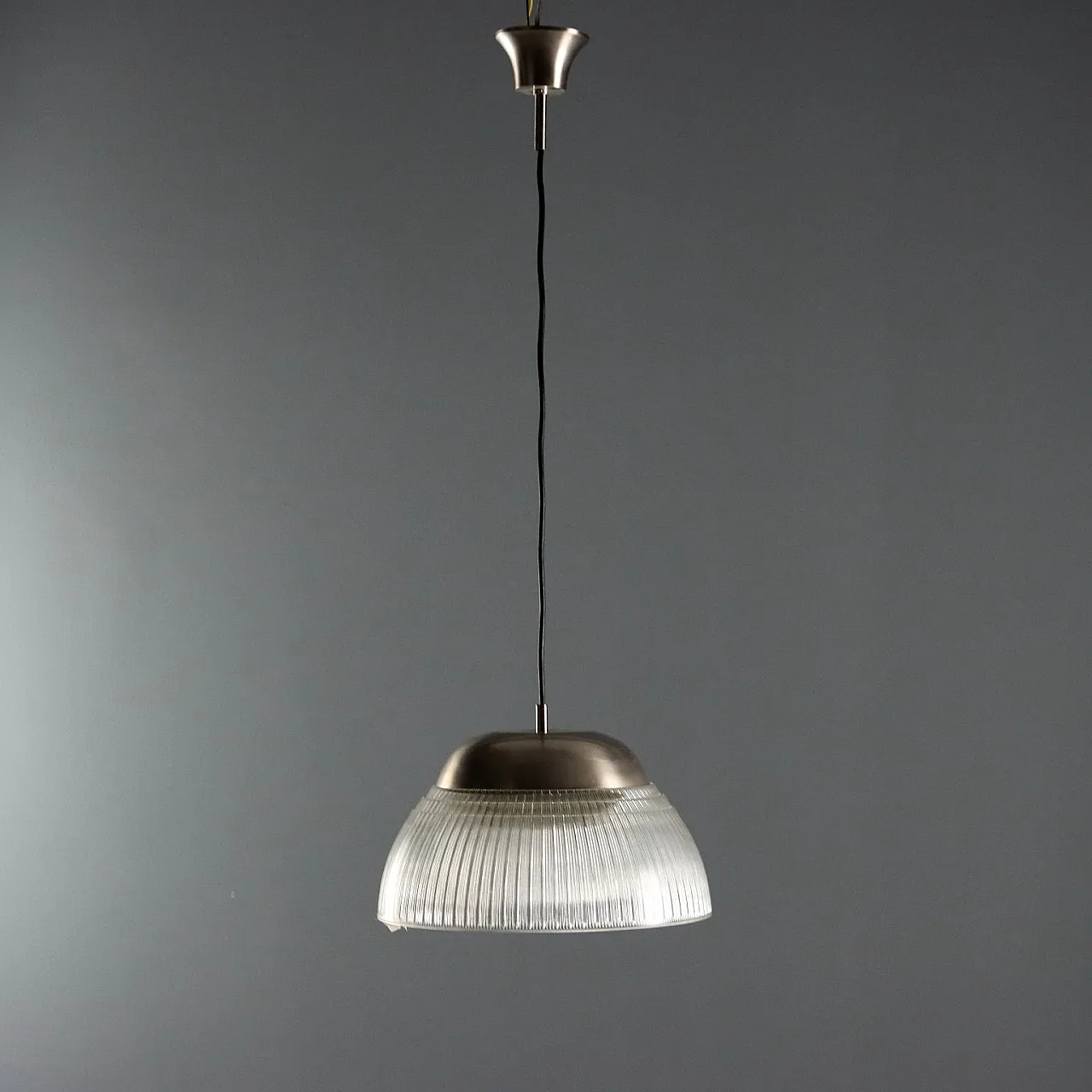Lampadario in vetro e metallo cromato, anni '70 5
