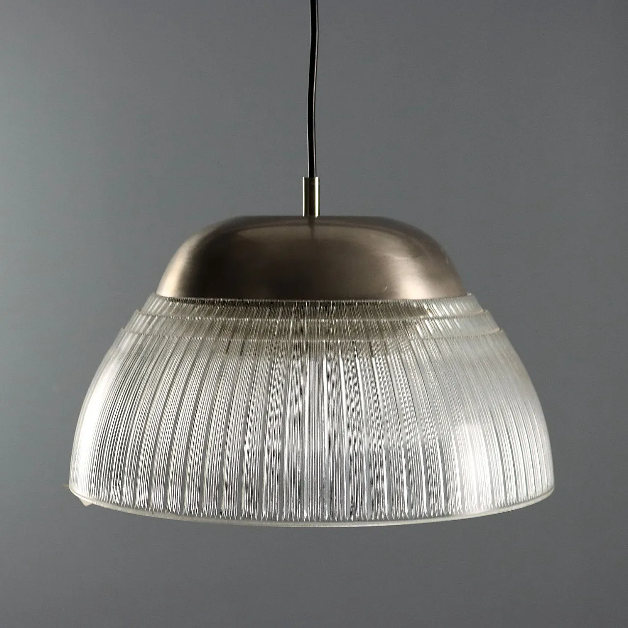 Lampadario in vetro e metallo cromato, anni '70 6