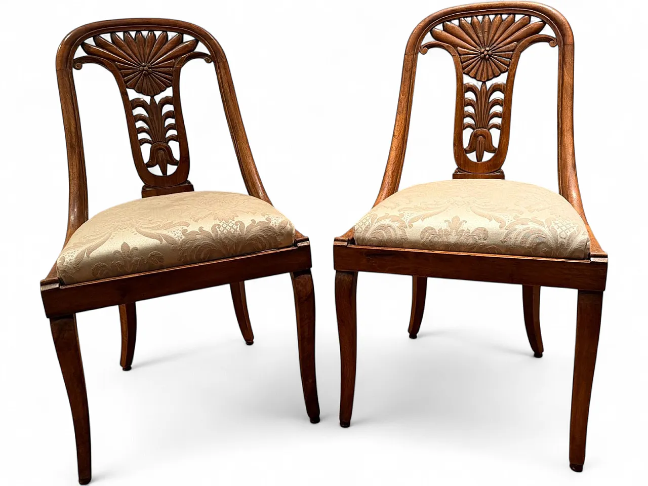 Pair of Neoclassical Style M‑Century Chairs in Carved Walnut, Italy, 1950s 11